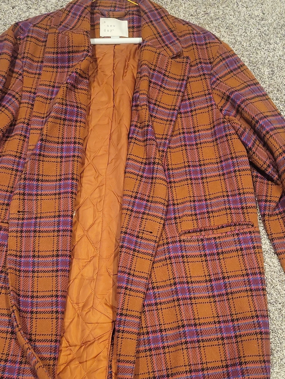 a new day Rust Plaid Coat with Purple and Black Checks